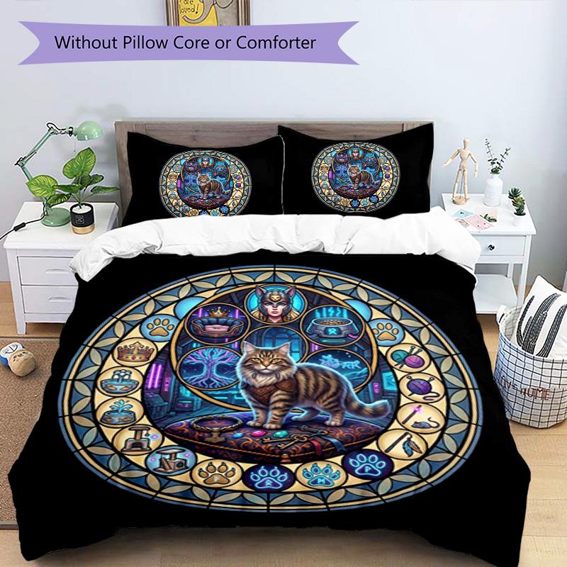 Cat Kingdom Mandala Pattern Bedding,Quilt Set Quilt Cover Pillowcase Home Birthday Gift (1 * duvet cover + 2 * pillowcase, without core)
