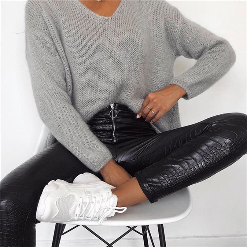 Autumn and Winter Ladies High Waist Casual Crocodile Pattern Leather Pants Casual Slim Fashion Zipper Foot Slim