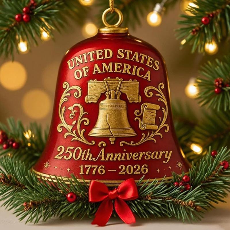 USA 250. Jubiläumsglocke Ornament - 3D Rot & Gold Gedenk-Hängedekor Elegante Türklingel für patriotische Feiertage