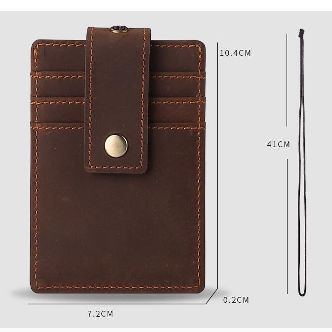 US Retro Crazy Horse Leather ID Card Badge Holder with Lanyard for Mens Multi Card Slots Coffee Cards Cases Office Supplies