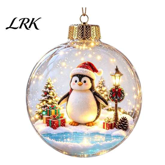 Winter Theme Party Supplies 3D Christmas Animal Faux Crystal Ball Ornament, Lighted Acrylic Hanging Decor Warm Light Scenes with Hedgehog Penguin