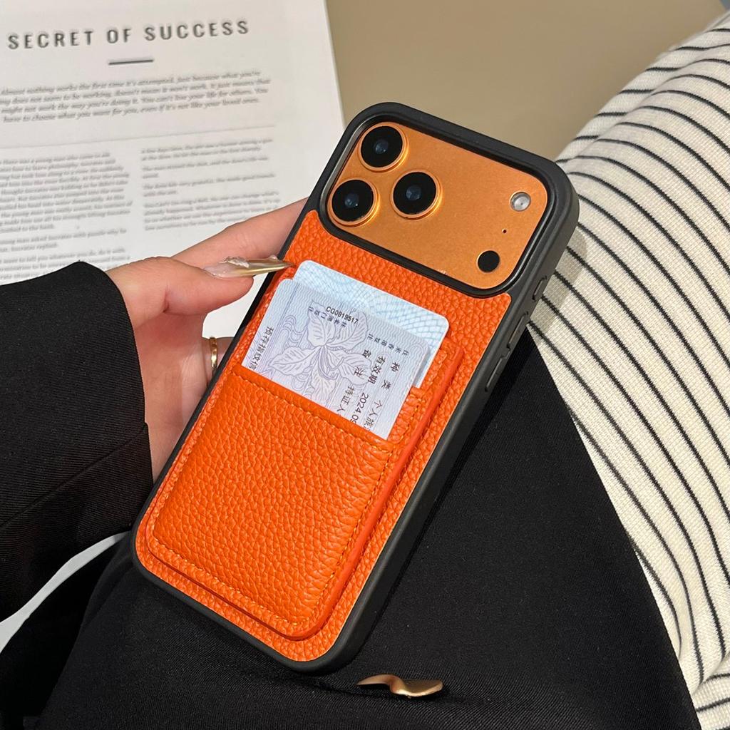 Dual Card Holder Wallet Shockproof Case For iPhone 17 Air 16 15 14 13 12 11 Pro Max Plus Lychee Leather Patterned Bumper Cover