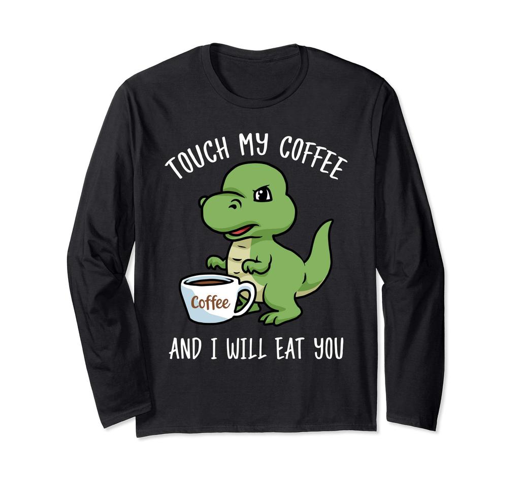 Coffee Lover Gifts for Men, Dinosaur Coffee Gifts for Women, Coffee Long Sleeve T-Shirt