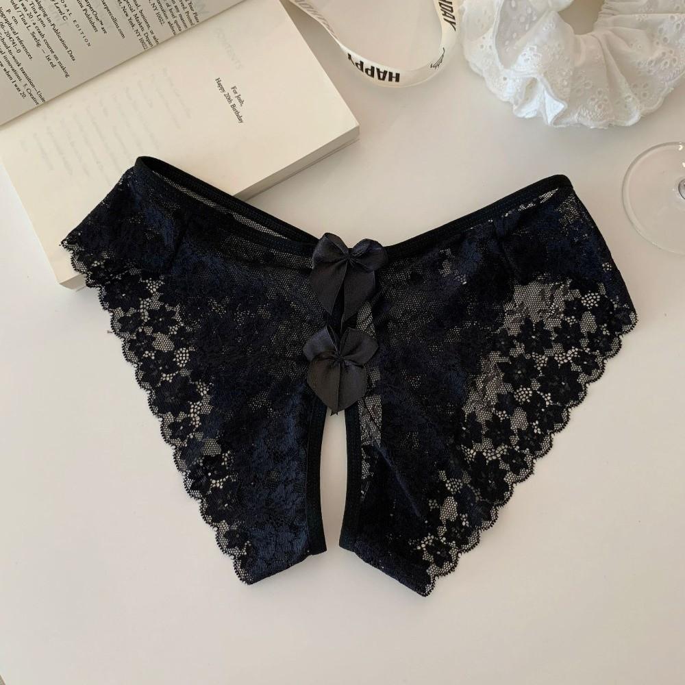 Hollow Bow Mesh Lace Panties Floral Lace Underpants See-through Thong Underwear for Women  Hotel