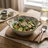 Japanese Irregular Ceramic Bowl with Double Handles, Soup Noodle Salad Fruit Serving Bowl for Home Tableware