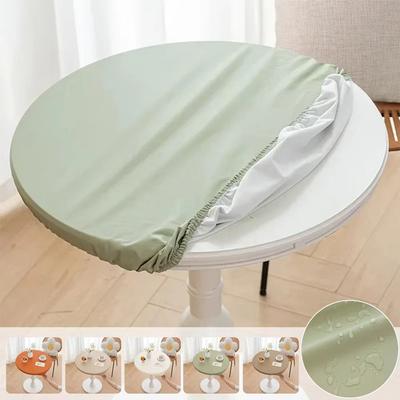 PU Leather Stretch Tablecloth Oil Proof 60/80cm Elastic Table Cover Stretchable Wear-resistant Round Table Cover Outdoor Picnic