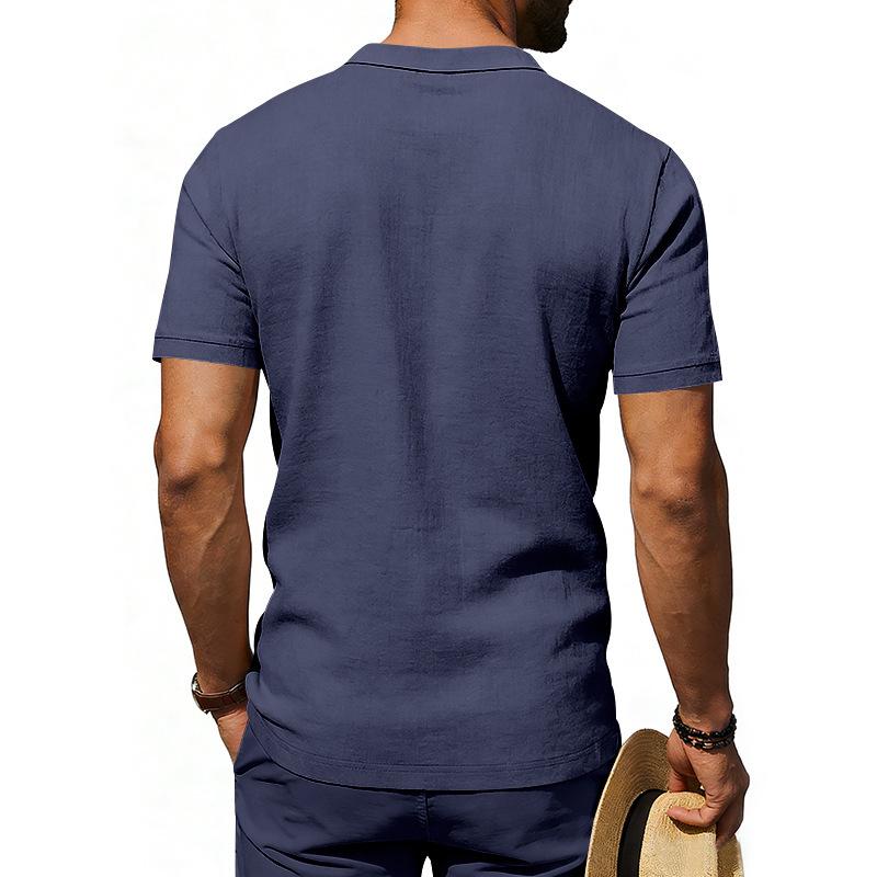 Europäisches & Amerikanisches Herren Leinen Revers Kurzarm Poloshirt - Klassischer Business Casual Stil, Mehrere Farben Verfügbar