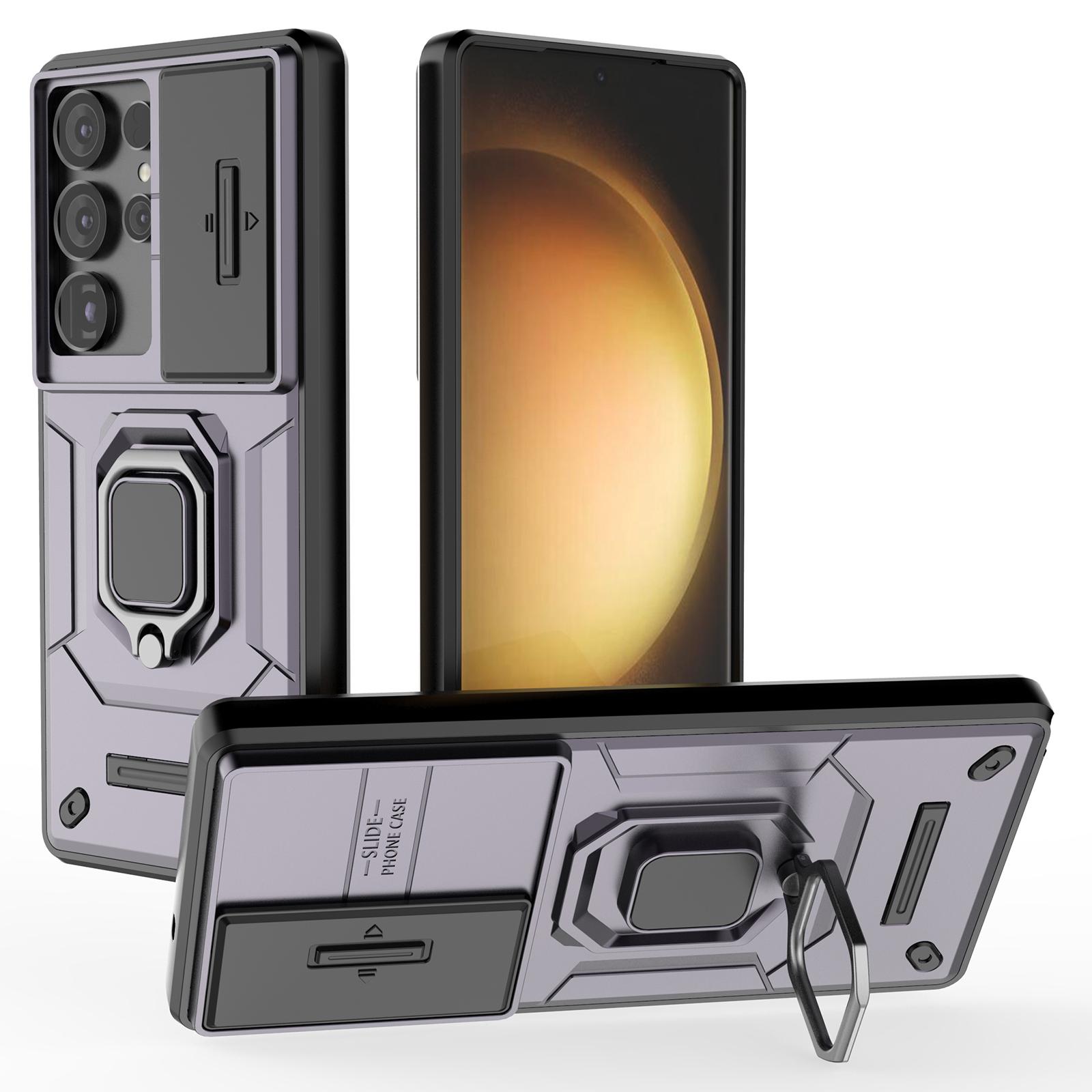 

Чехол для Samsung Galaxy S25 Ultra PC+TPU с подставкой, защитник телефона с крышкой для объектива Purple