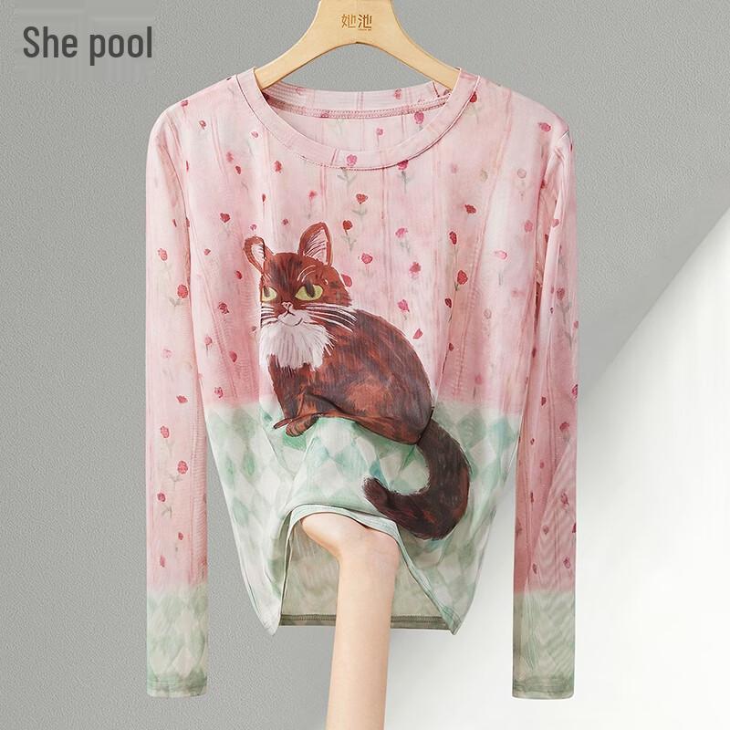 Women s Sweet Cartoon Cat Print Long Sleeve T-Shirt XL