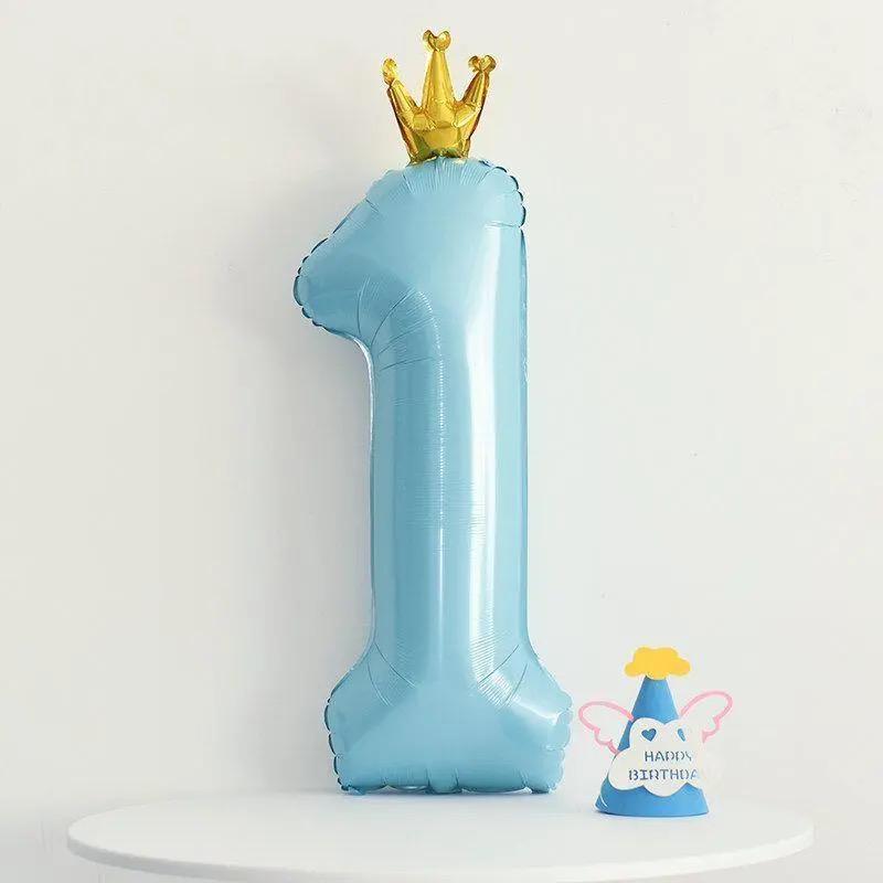 Gradient Color Crown Number Balloon Pillar, 32-40 Inch, First Birthday Party Decoration