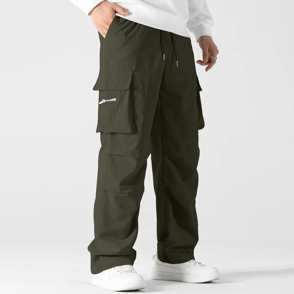 Mens Cargo Pants Multi Pocket Loose Fit Straight Leg Utility Trousers Casual Workwear Trousers with Drawstring Waist for Outdoor Activities
