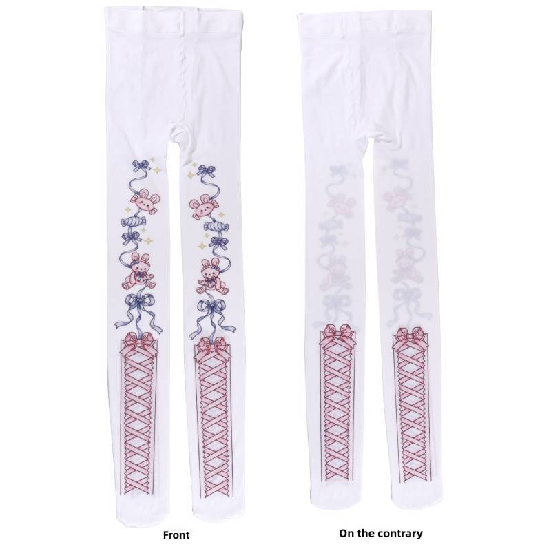 Cartoon Print Tights With Velvet Fabric For Women Casual Wear