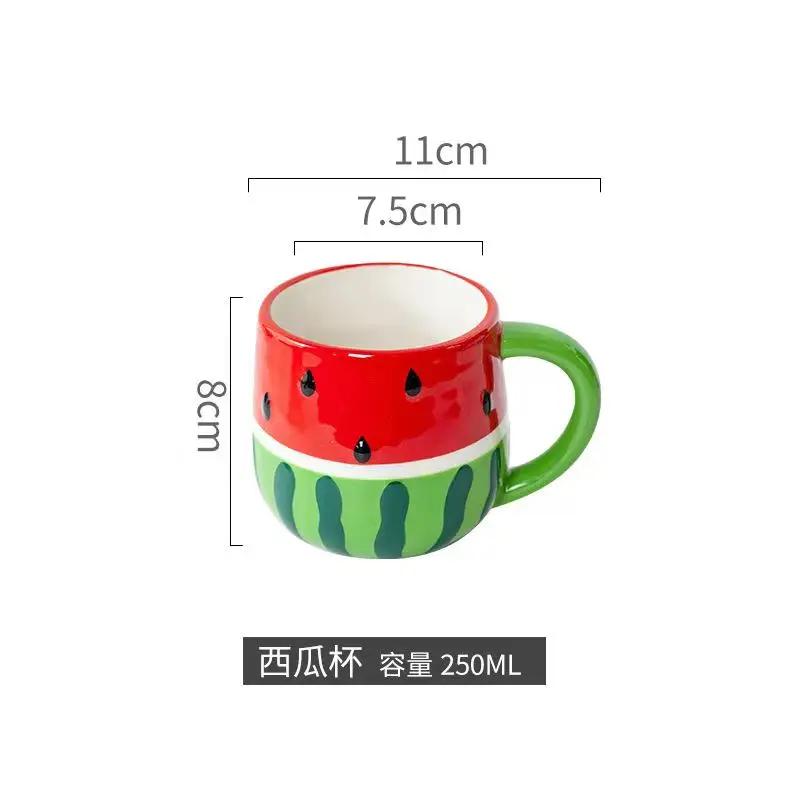 

Креативная красная арбузная чашка, керамическая сетка, красная кружка, питьевая вода, семейная милая кофейная молочная чашка, кружка Kawaii 250ml-500ml