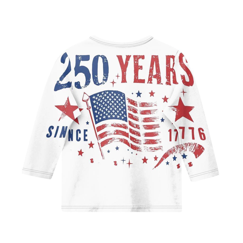 Children's Independence Day Printed Round Neck Seven Quarter Sleeve Casual T-shirt