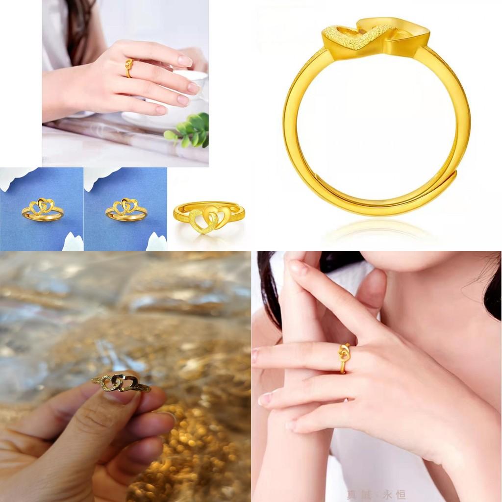 Delightful Gold-plated Adjustable Ring Featuring Double Heart Shape Enchanting Jewelry For Ladies