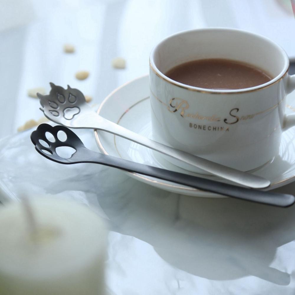 Drinking Dessert Cute Dog Cat Paw Stainless Steel Milk Spoon Stirring Tool Teaspoon Coffee Stirrers