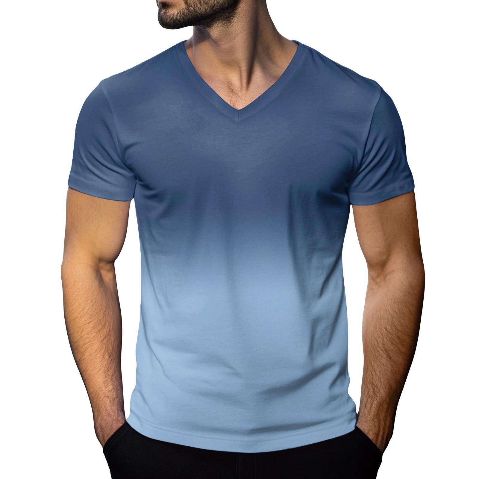 

Мужская модная футболка с коротким рукавом и V-образным вырезом M синий