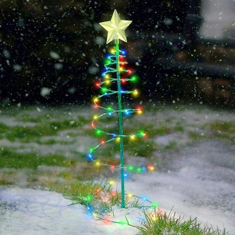 Solar Christmas TreeOutdoor Stand Garden LED Ground Lamp String Saterproof IP65 Star Lantern Decorative Home Decor