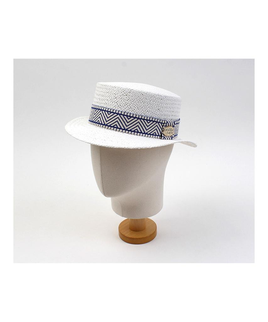 Yunibeosyeolkemiseuteuli Blue Mono Line White Flat Short Panama Hat Summer Fedora