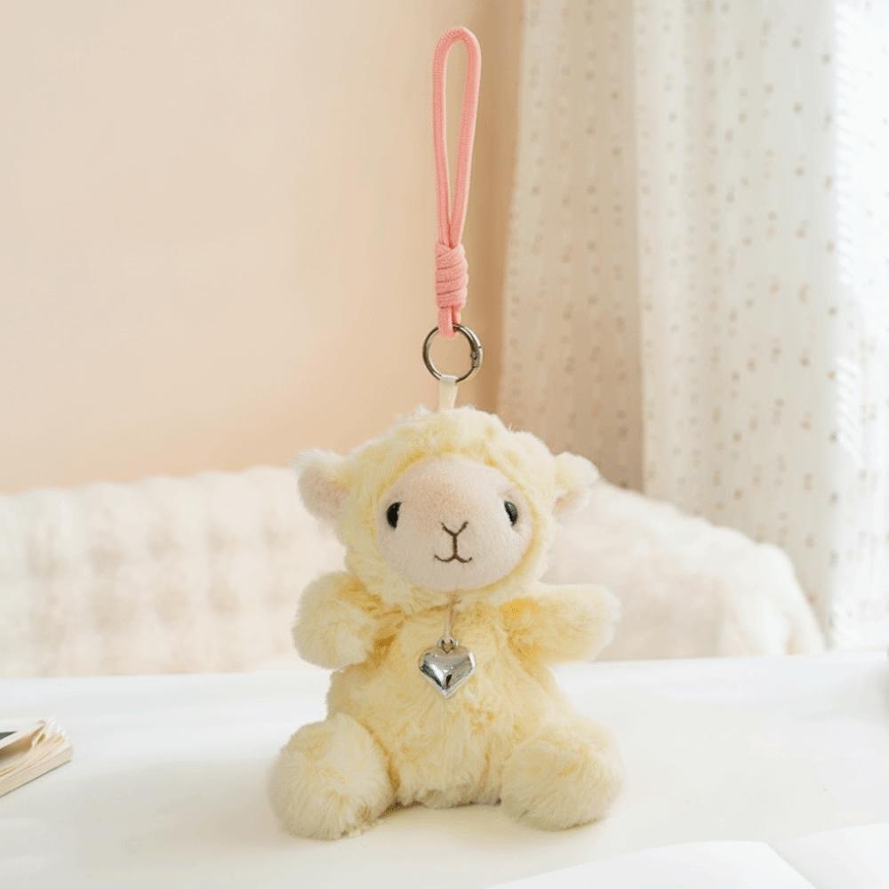 Soft Fluffy Material Sheep Plush Toys Stuffed Sheep Plushie Bags Hanging Decoration Yellow 16cm