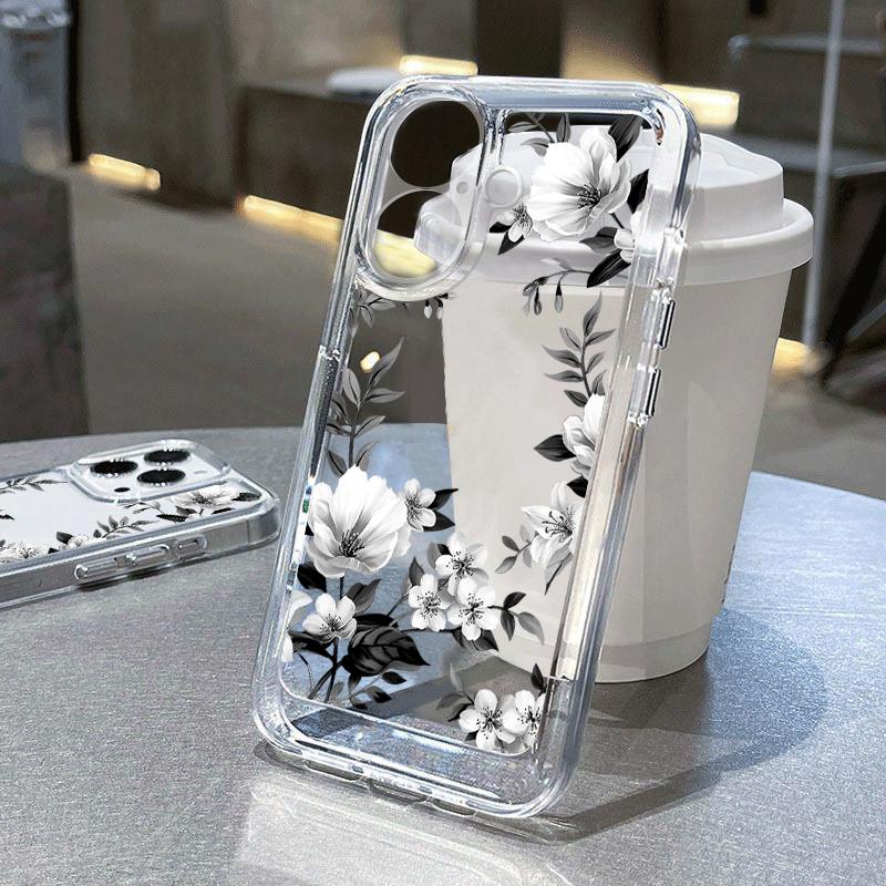 Carcasă transparentă din silicon moale, rezistentă la șocuri, pentru iPhone 16 Pro 15 Plus 14 Pro Max 13 12 11 XR XS 8 7, cu imprimeu floral, pentru lentilă, transparentă, rezistentă la șocuri
