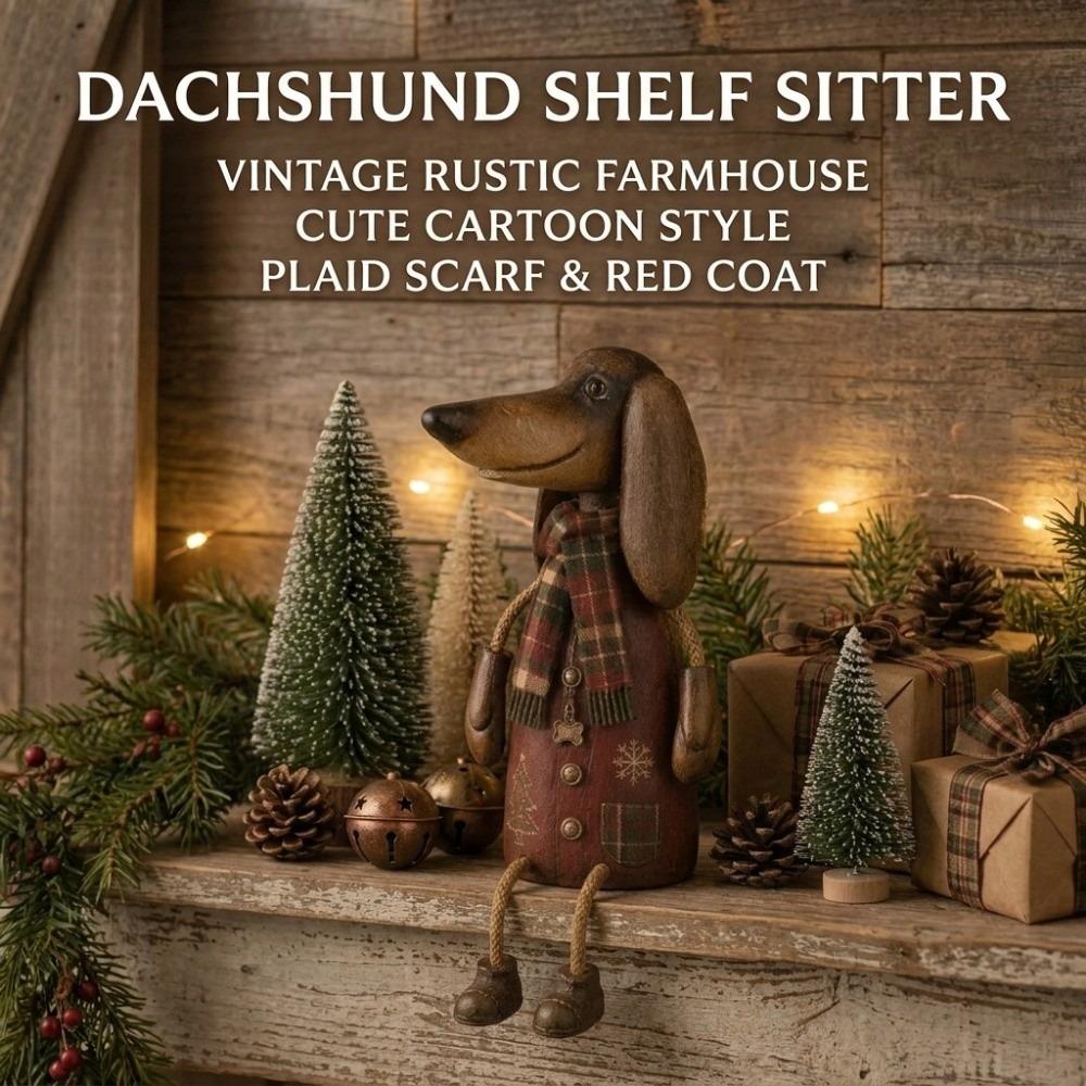 Rustic Farmhouse Dachshund Figurine Cartoon Christmas Dog Decoration Home Decor Ornament Home