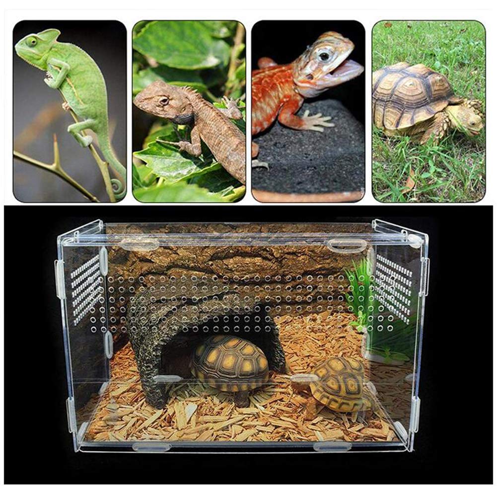 Reptile Terrarium, Ventilated, Acrylic Material, Transparent, Reptile Cage, Insect Terrarium, Suitable for Lizards/Spiders/Frogs/Turtles/Snakes/Frogs/