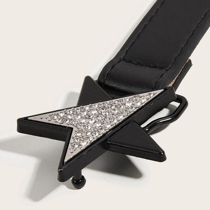 Women PU Leather Belt Star Decoration Solid Color Belt