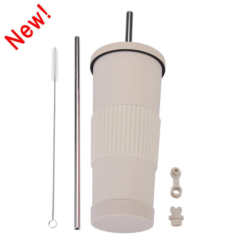 830Ml Stainless Steel Straw Cup Large Capacity Non-Slip Sleeve Straw Thermos Cup Simple Car Water Cup