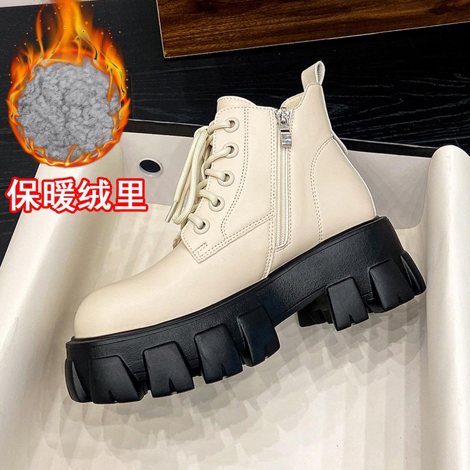 

Popular versatile platform short boots women s inner height increase British style simple front strap women s boots college thick heel Martin boots 40