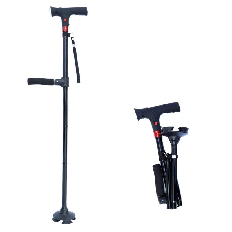 Foldable Aluminum Walker with Alarm, Dual Handgrips, Telescopic, Rotatable, with LED Light