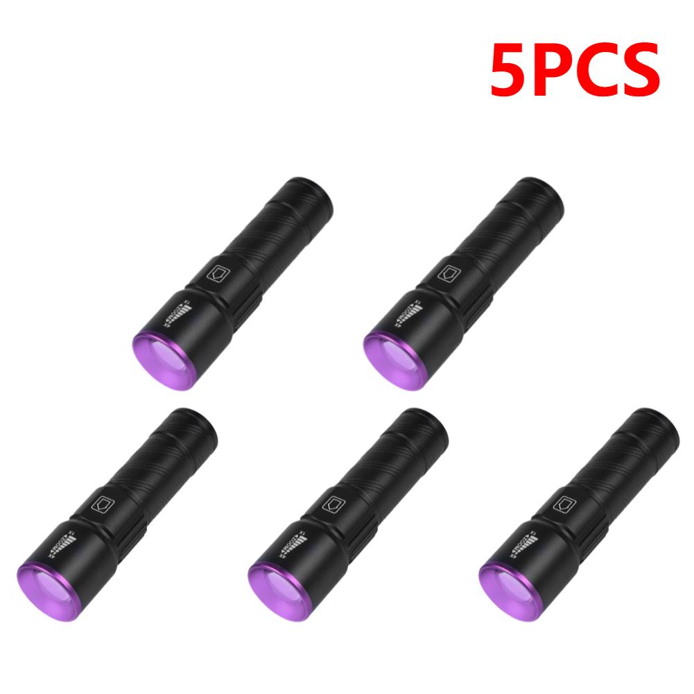 1-5PCS Portable Ultraviolet Torch Multi-Function Telescopic Zoomable Flashlight 3 Light Modes Waterproof UV Torch for Money