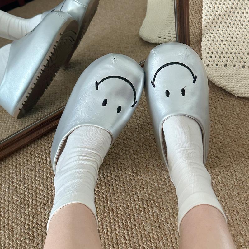 [Meng Ziyi same style] SMILEY smiley face half towing daily thick bottom height increase Birkenmuller one pedal slippers