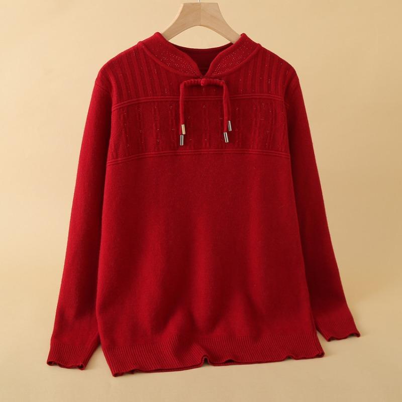Mom's autumn and winter plush thickened sweater, new top, warm middle-aged and old women's winter knitted bottoming shirt