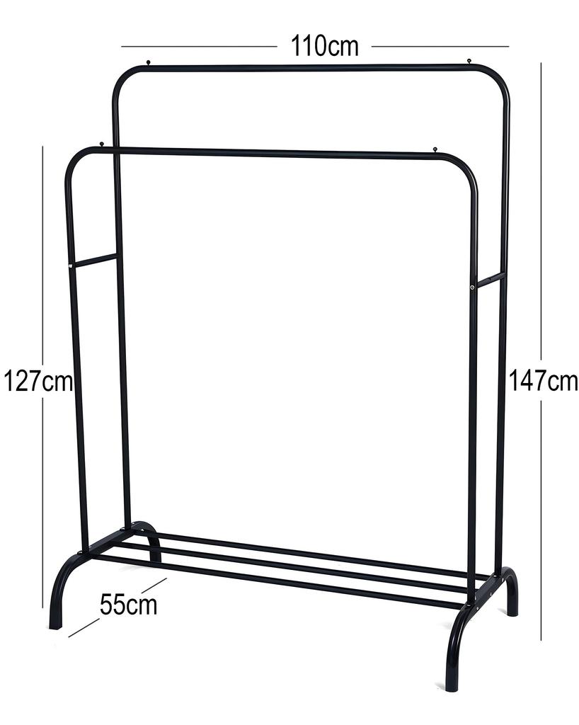 SEVERNO ROCKY II Freestanding Double-Rail Metal Clothes Rack with Shelf (110x55x147 cm)