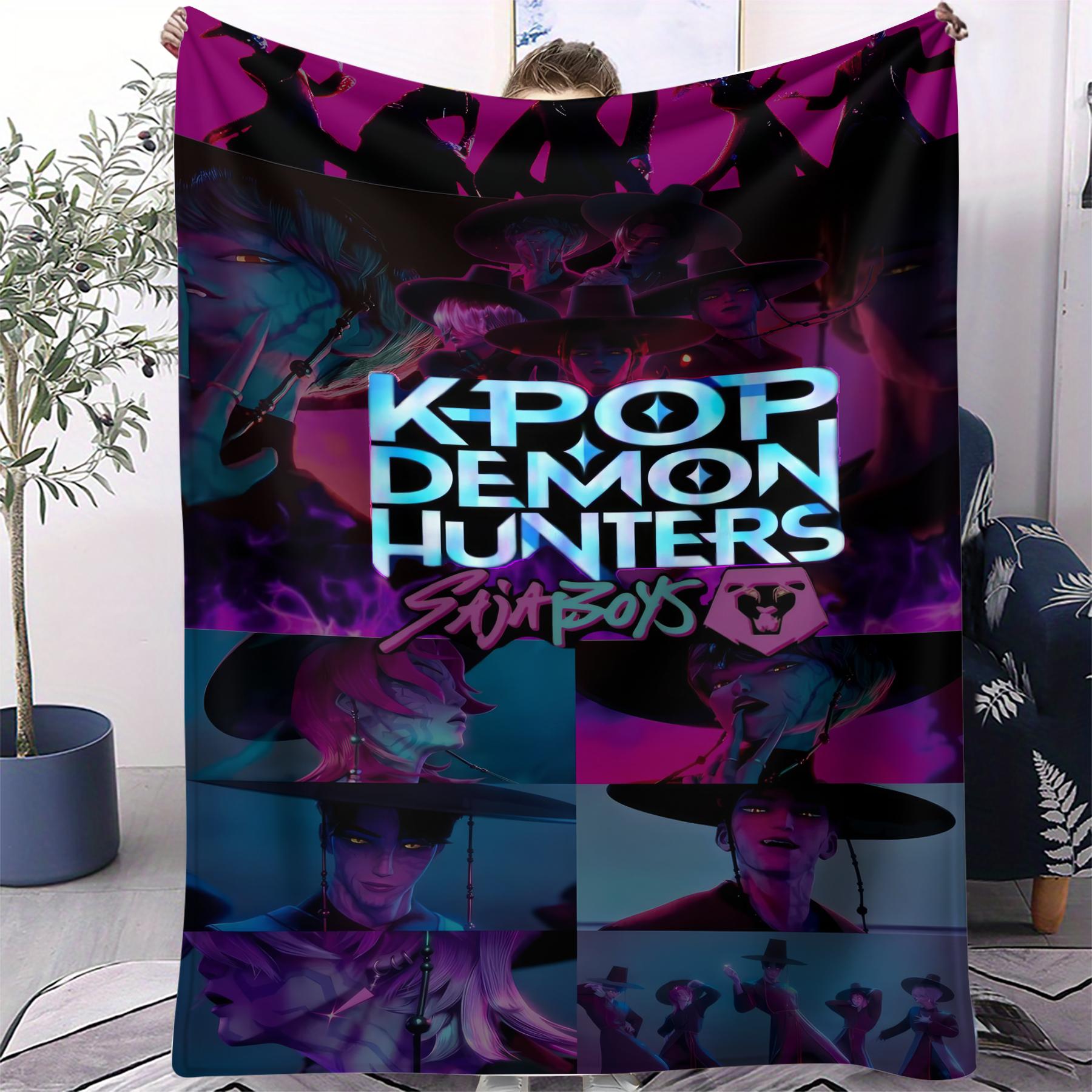 

K-POP Demons Hunters Theme Blanket Hot Anime Print Flannel Throw Blanket Perfect Fan Gift Blanket for Sofas, Offices, Camping 75cmx90cm