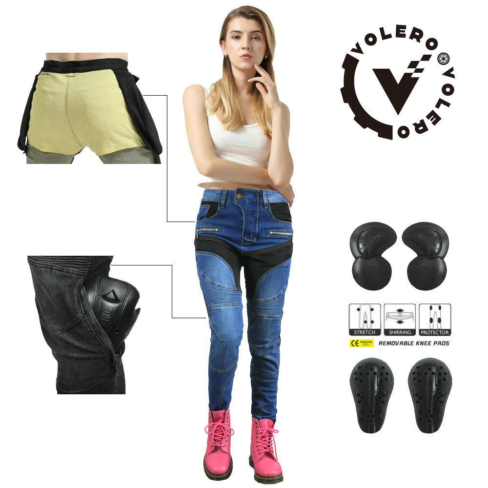 

VOLERO+Motorcycle Jeans For Women+ Mesh Breathable+Kevlar Slimming+Motorcycle Riding Anti Fall Pants
