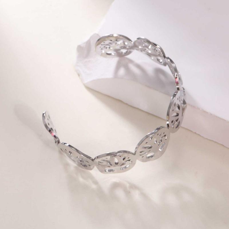 European and American Jewelry Bamboo Inlay Creative Temperament Bracelet Light Luxury Opening Stainless Steel Electroplated 18k Women's Gold Bracelet