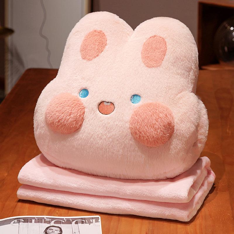 Adorable Rabbit 3-in-1 Air Conditioning Blanket, Throw Pillow, and Nap Pillow for Stomach Sleeping