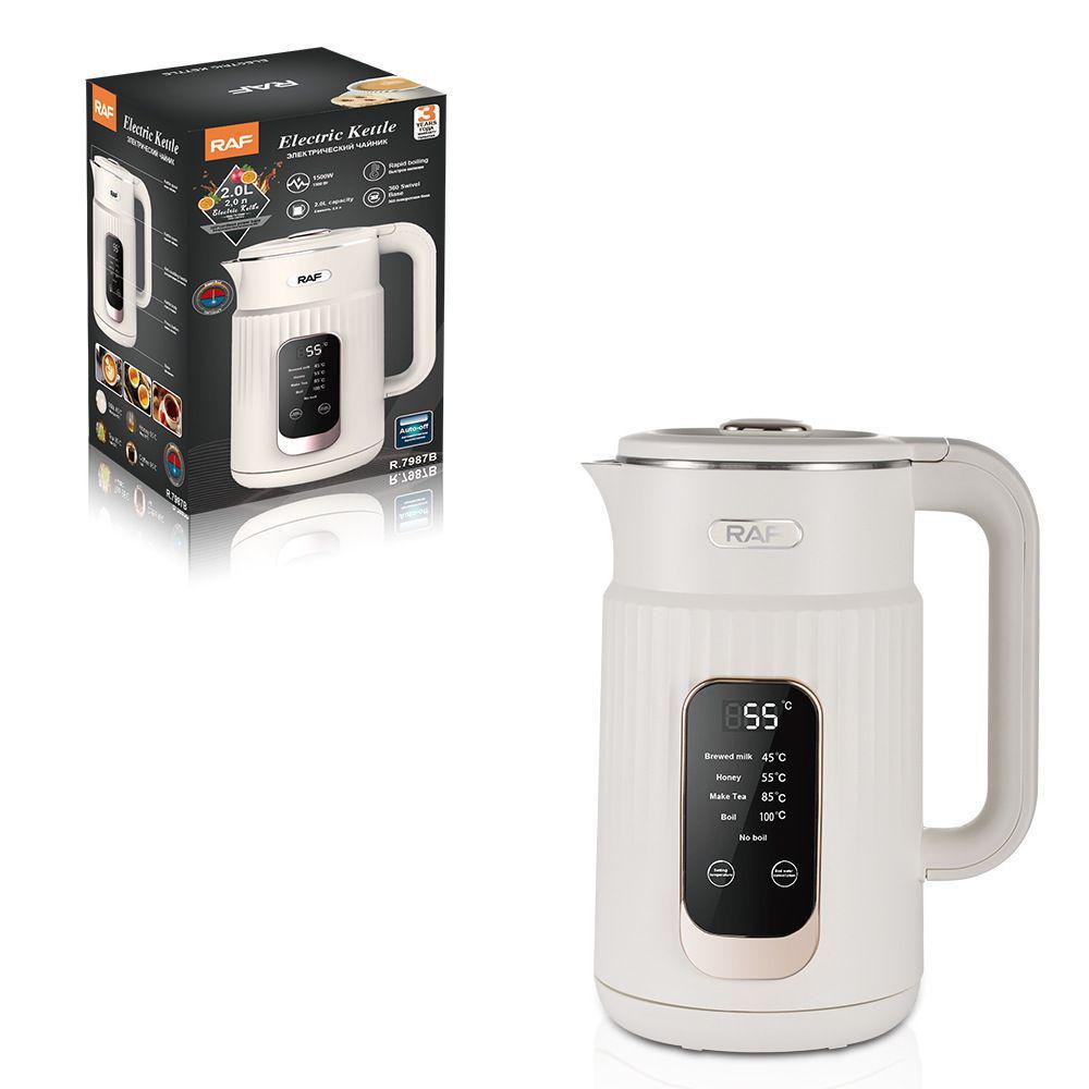 EU Smart Electric Kettle, Double-layer Glass, Auto Power-off, Digital Display, 1500W, 2.0L
