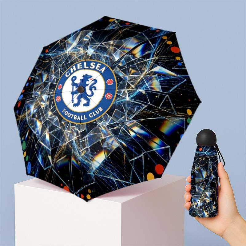 Chelsea FC Pattern Printed Mini 5 Folds 8 Ribs Compact Umbrella Windproof Waterproof Lightweight Portable Folding