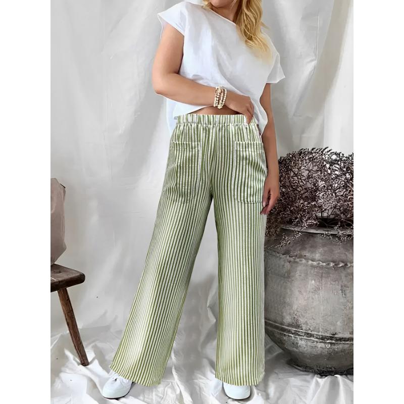 DAFIFY Women's Fashion Casual Stripe Print High Waist Trousers Pants & Capris