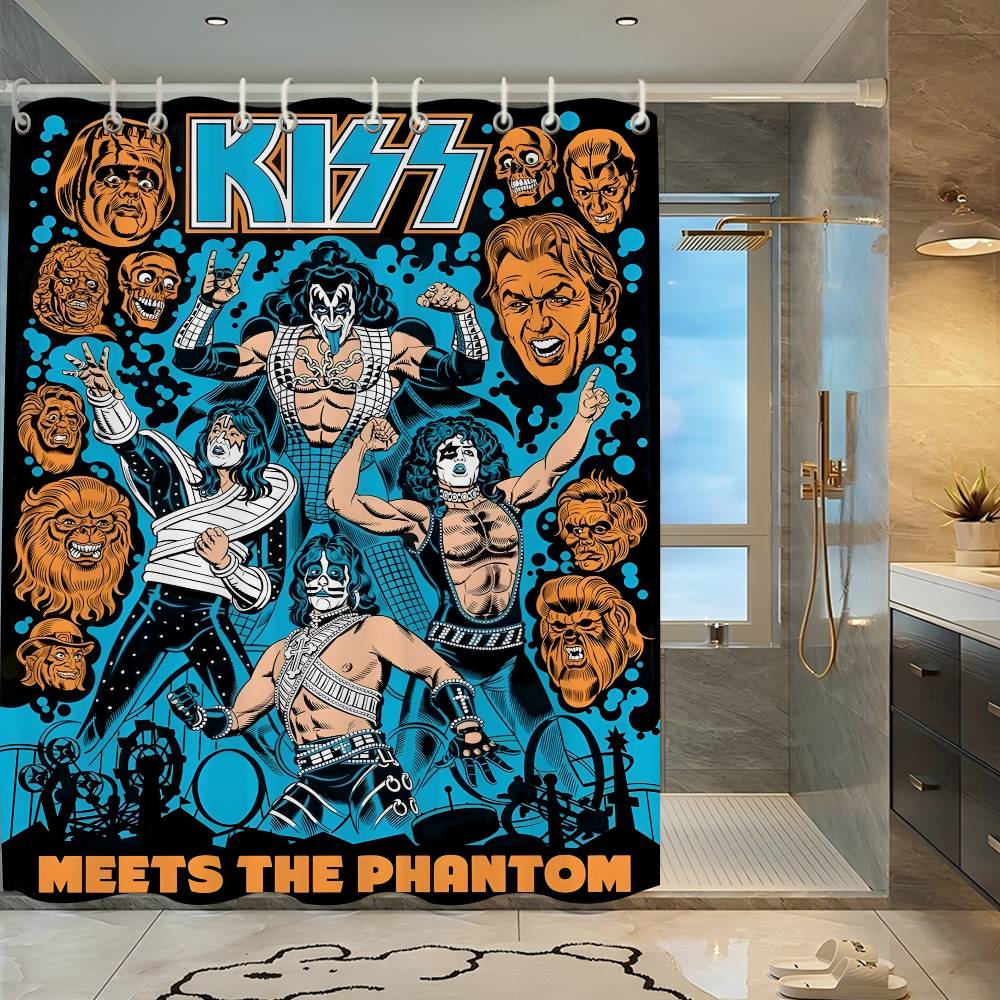 

K-Kiss Band Pattern Bathroom Shower Curtain Bathroom Partition Curtain Light Opaque Waterproof Material Bathroom 90x180 cm