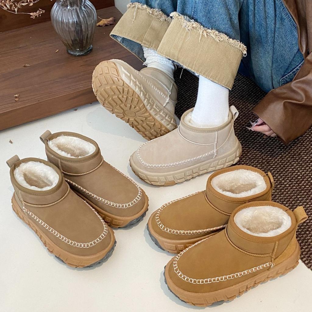 Snow boots Paris tire sole 2024 autumn and winter new snow boots Northeast velvet low-top warm thick-soled cotton boots