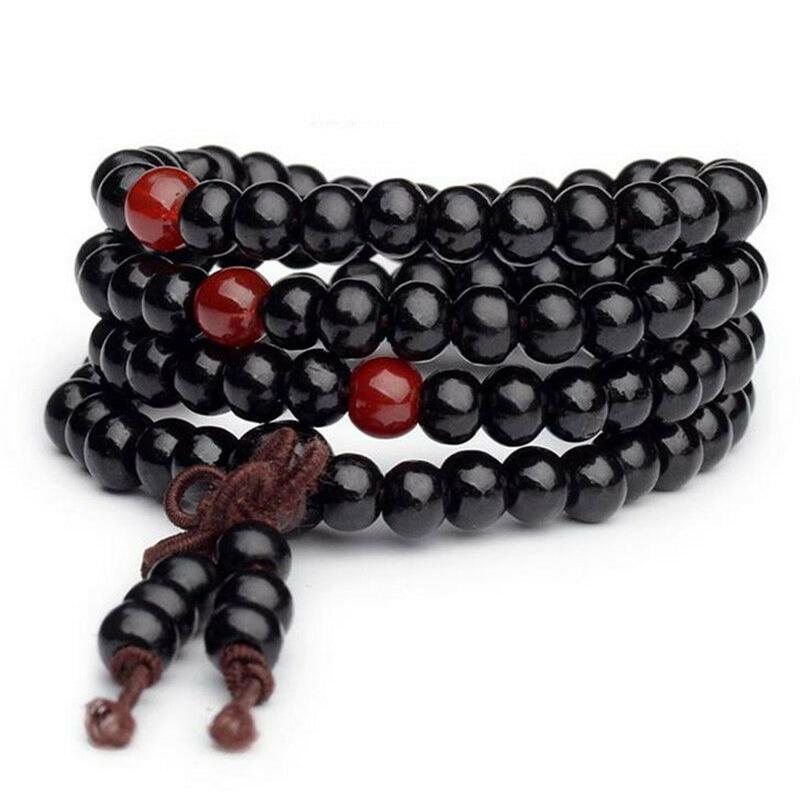 Natural Sandalwood Bracelet Buddhist Buddha Meditation Wood Beaded Bracelet Men Women Prayer 108 Beads Rosary Hanging Decoration