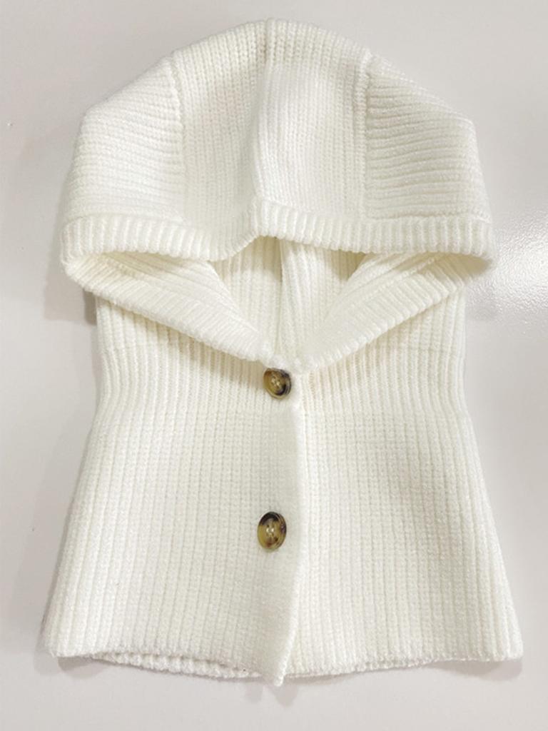 Women Knitted Wool Balaclava Hat Autumn Winter Soft Warm Wollen Scarf Beanies Button Adjustable Fashion Skullies Cap Girl