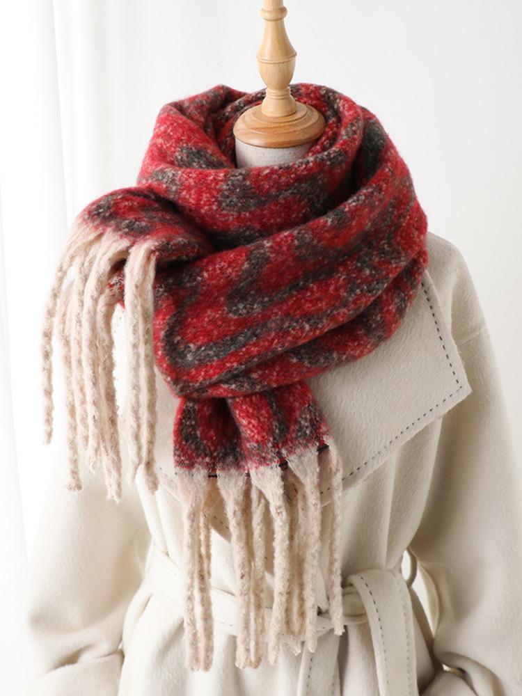 Women Winter Retro Knitted Scarf Headscarf Lady Men Casual Striped Print Tassel Thicken Warm Scarve Mujer Foulard Wrap Shawl New
