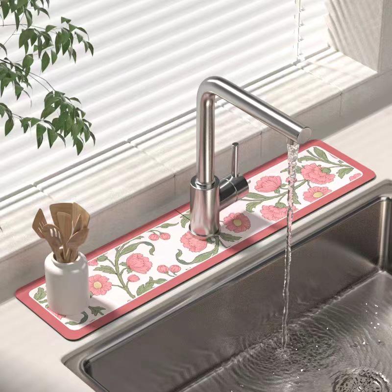 Fresh Diatomaceous Earth Faucet Mat - Wipeable Bathroom Countertop Drain Mat