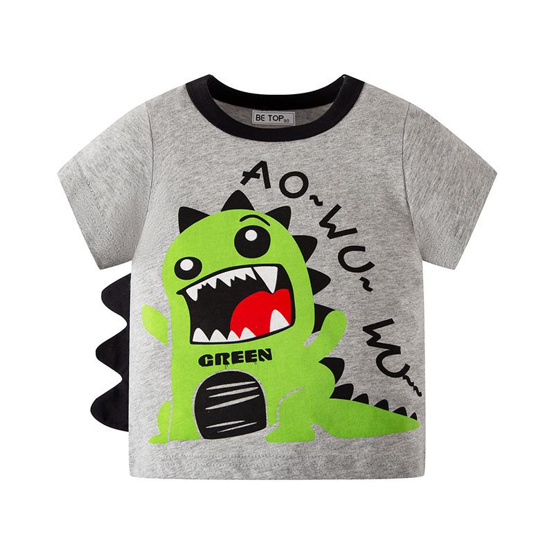 Betop Kids' Korean Style Dinosaur Cartoon Short Sleeve T-Shirt