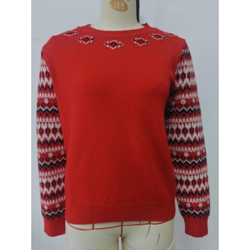Women S Loose Fit Geometric Jacquard Crew Neck Long Sleeve Knit Sweater